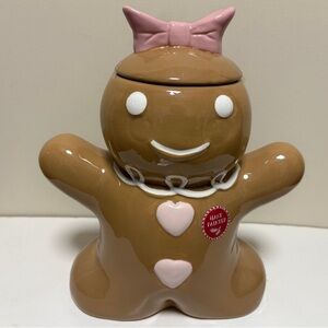 🎄🎀VIRAL Gingerbread Cookie Jar with Pink Bow